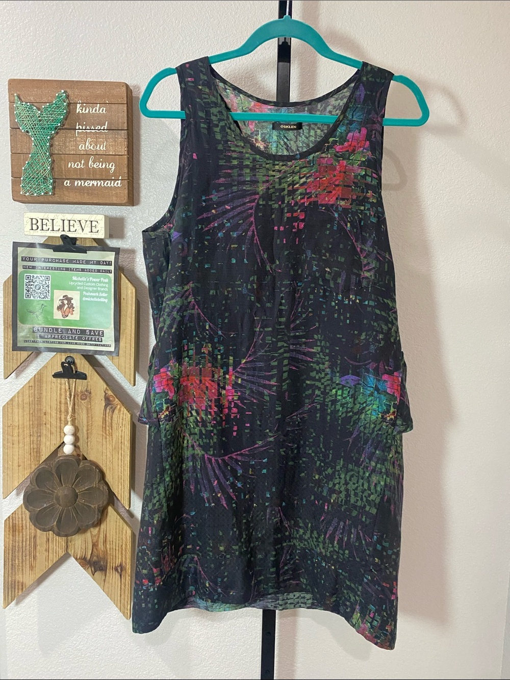 Osklen Black Floral-Print Sleeveless Mini Dress Silk, Seda,Cotton gorgeous!